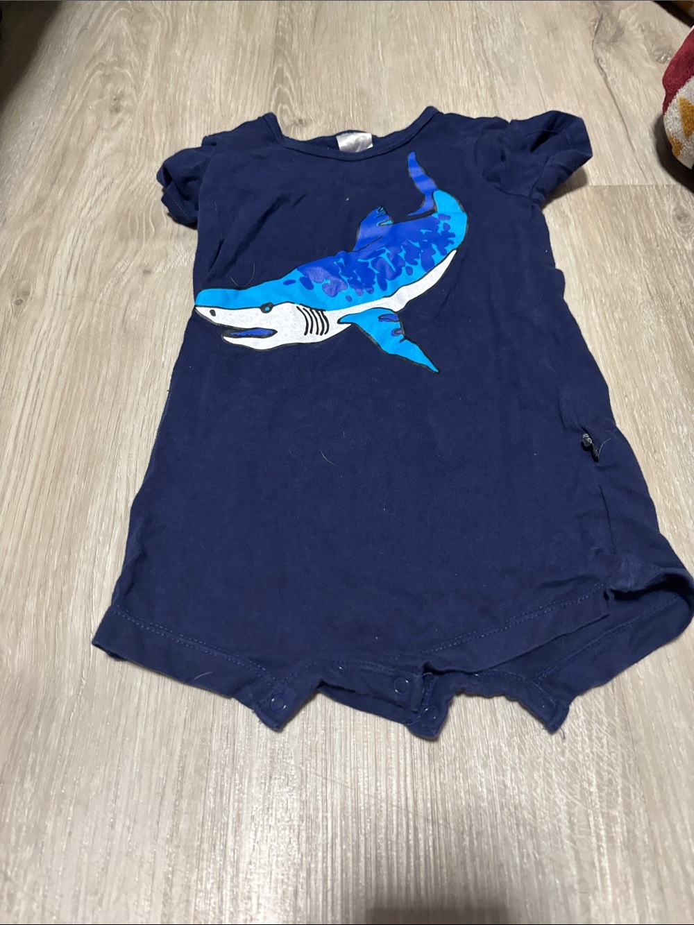 Bonds Navy Shark Graphic Kids Short-Sleeve Romper